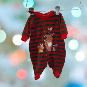 Vtg 3 mos Little Me Velour 90s Striped Christmas Sleeper One-Piece Footed PJs